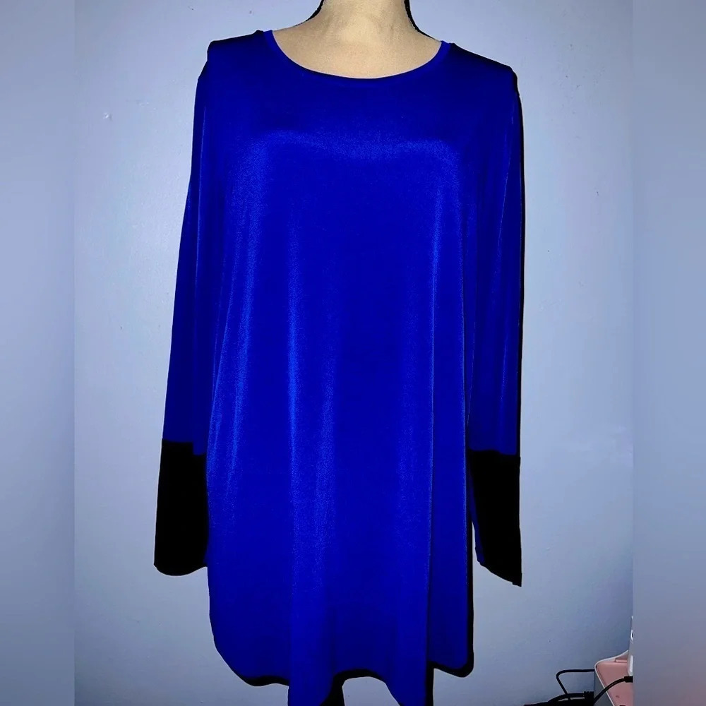 NYGARD long sleeve blue and black career wear blouse
